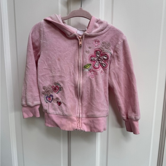 Sonoma 2T Girls Pink Floral Embroidered Velour Hoodie - Picture 1 of 7